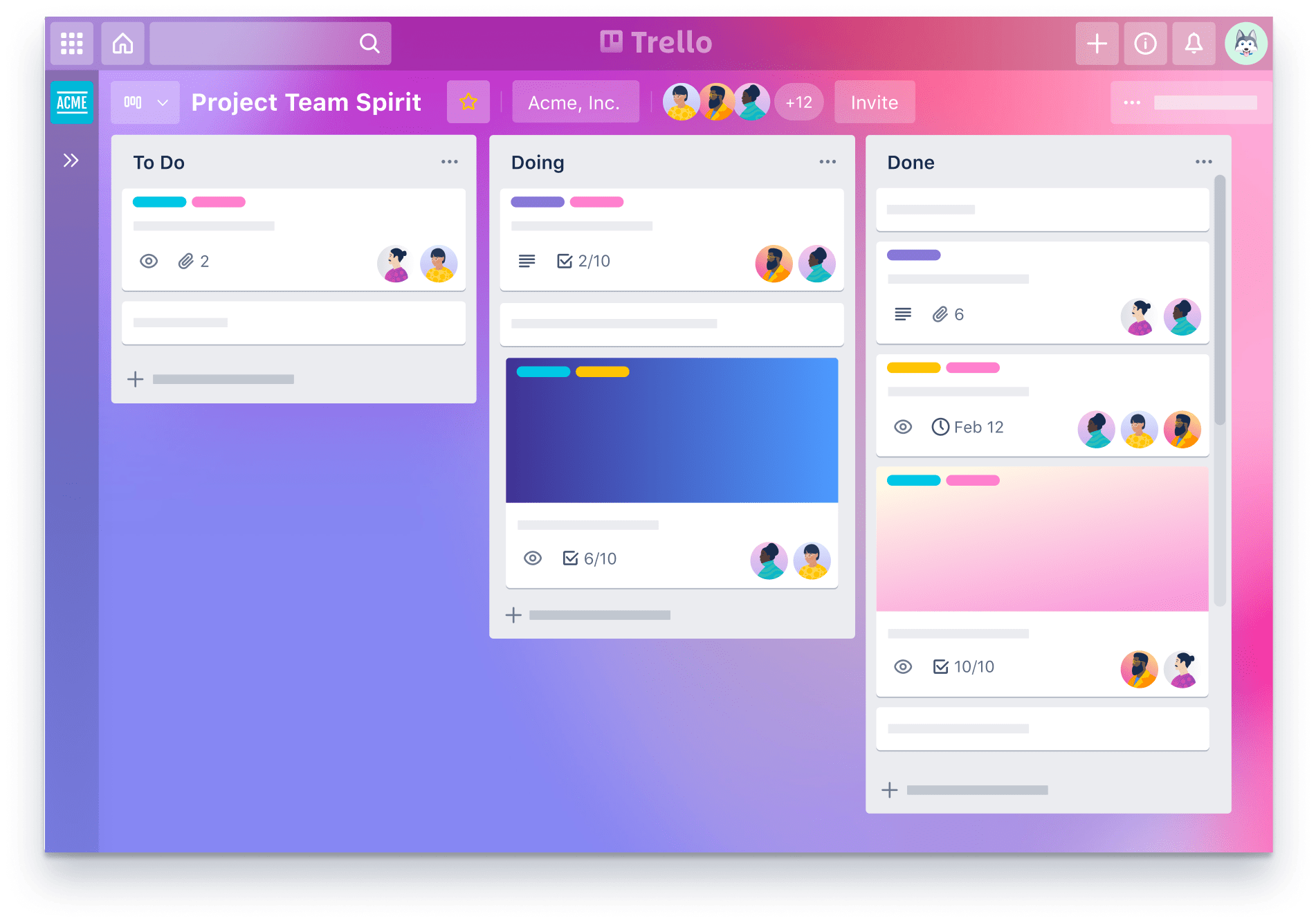 An illustration from Trello's website showing a high-level view of a Trello Kanban board